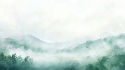 Obraz premium Watercolor landscape with soft, blurry edges, exuding a sense of calm amidst the haze
