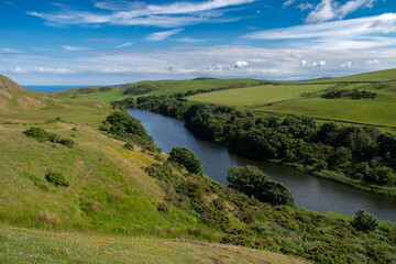 Rural Landscape With Lake Mire Loch At The Atlantic Coast Of St. Abbs Head In Scotland, UK