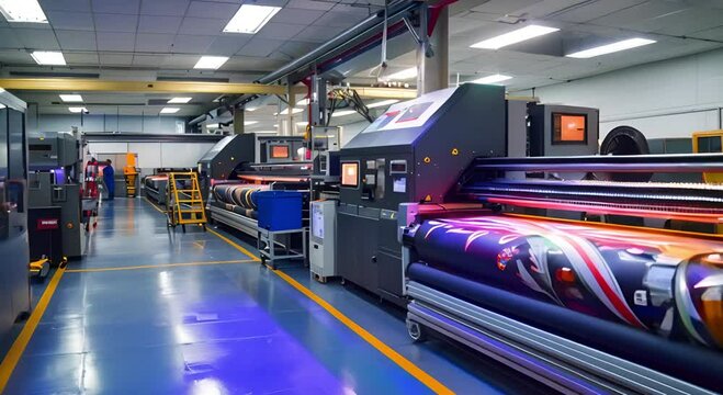 Large Format Digital Printer in Action Printing a Colorful Pattern on Fabric