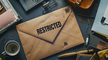 Confidential Letter Inside Restricted Envelope, Featuring Classified Documents, Spy Codes, and Private Messages, Symbolizing Government Security and Office Alerts