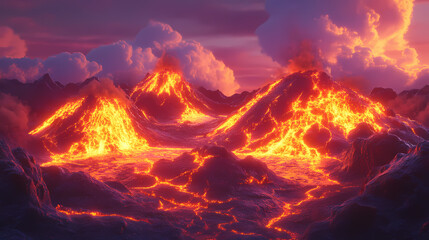 volcanic landscape, clean lines, dynamic shapes, 3d illustration. Volcanic Landscape. Illustration