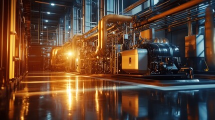 Big generator machine inside the building electrical emergency machine background wallpaper AI generated image