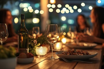 Warm Intimate Family Dinner Gathering with Laughter and Lively Conversations Around the Table, Celebrating Life's Moments Together