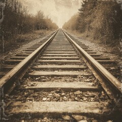 Obraz premium Travel Backgrounds Sepia. Vintage Railway Perspective with Retro Toned Grunge Look