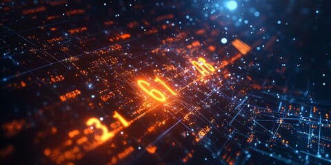 Obraz premium Glowing numbers on a dark, intricate grid.