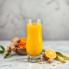 Fototapeta premium Herbal drink with turmeric, lemon and lemongrass extract 