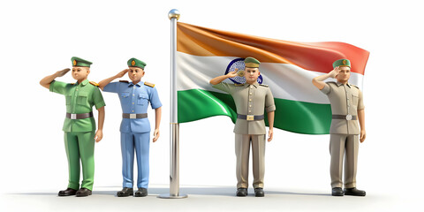 3D Veterans Saluting the Flag: Honoring Hari Pahlawan with Solemn Expressions in a Candid Military Ceremony