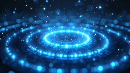 Glowing Blue Concentric Circles with Floating Light Particles