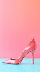 Pink high heel shoe on pastel color background