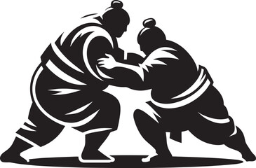 Sumo fight silhouette vector illustration isolated on a white background