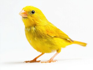 Yellow canary bird standing on white background
