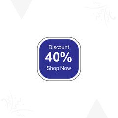 40% Discount banner. Sale offer sign. Sale tags vector template. Special offer symbol. Discount promotion. Vector design illustration Shop Now for print and web