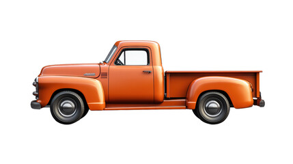 A classic orange pickup truck, beautifully restored and gleaming in the sunlight, evokes a sense of nostalgia and freedom. 