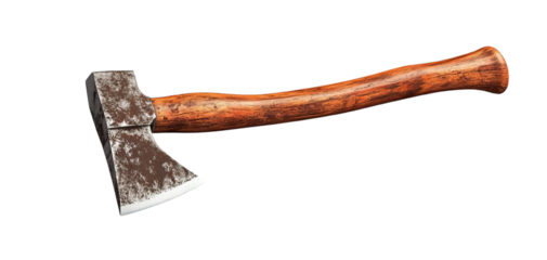 A rustic axe with a worn wooden handle and a weathered blade, perfect for outdoor or survival themes.