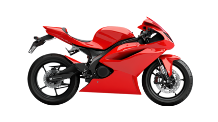 A sleek red motorcycle, embodying speed and power, stands ready for the open road, promising an exhilarating ride. 