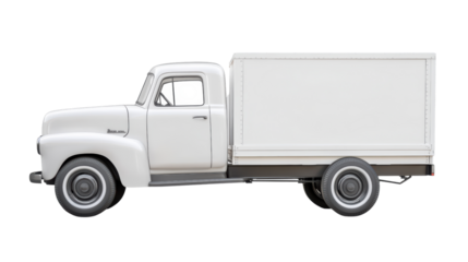 A classic white pickup truck, frozen in time, evokes a sense of nostalgia and rugged dependability. Its blank canvas of a cargo bed is an invitation for branding or showcasing your message. 