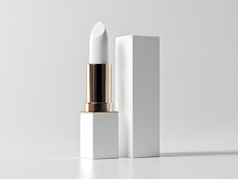 White Lipstick with Gold Accents and Packaging Mockup