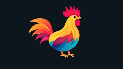 Fototapeta premium A rooster icon with vibrant plumage, symbolizing poultry farming and rural life.