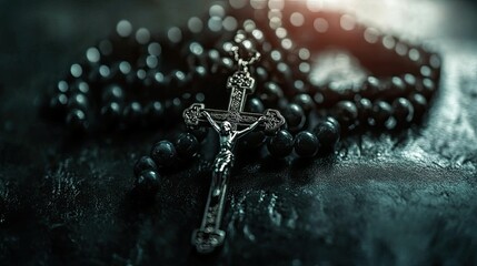 A rosary icon with beads and a cross, symbolizing prayer in the Catholic tradition.