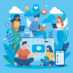 Obraz premium people using online social media vector illustration