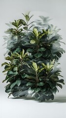 Fototapeta premium Double exposure of green ficus plants, isolated on white