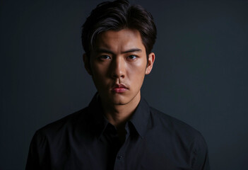 Fototapeta premium portrait photo of handsome male model, wearing black clothes