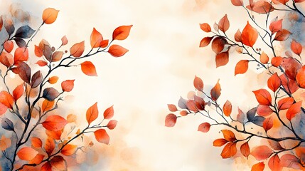 A cozy autumn watercolor frame with hand-painted leaves and branches, in soft warm tones, perfect for fall-themed design needs.