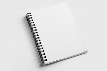 Spiral notebook, blank pages on white background, mockup template
