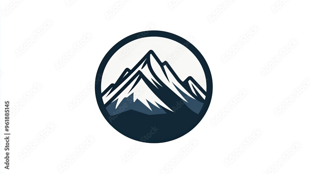 Fototapete circular mountain icon with a simple, geometric design. the icon is framed by a thin line, creating 