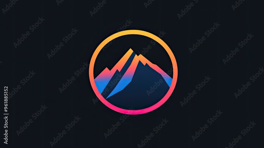 Fototapete circular mountain icon with a simple, geometric design. the icon is framed by a thin line, creating 