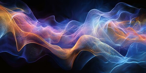 Abstract wavy pattern with blue and orange hues.