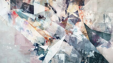 Fototapeta premium Geometric shapes and torn fabrics highlighted in a soft-lit Dadaism wallpaper