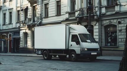 Commercial Truck with Empty Banner Mockup on Van &ndash; Ideal for Vehicle Advertising, Branding, and Promotional Campaigns
