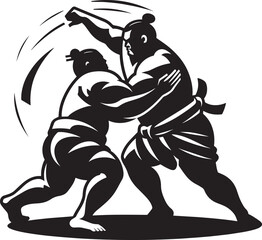 Sumo fight silhouette vector illustration isolated on a white background