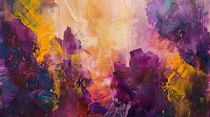 Jagged forms in purples and yellows with thick paint strokes on a Neo-Expressionism backdrop