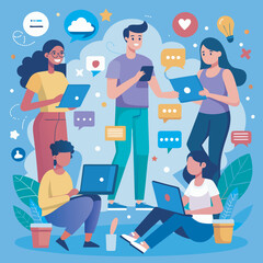 people using online social media vector illustration