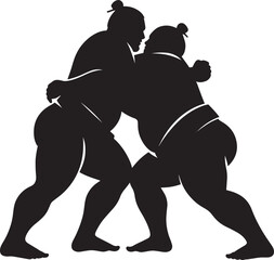 Sumo fight silhouette vector illustration isolated on a white background