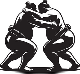 Sumo fight silhouette vector illustration isolated on a white background
