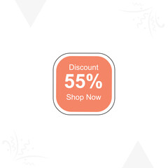 55% Discount banner. Sale offer sign. Sale tags vector template. Special offer symbol. Discount promotion. Vector design illustration Shop Now for print and web