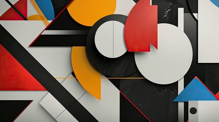 Backdrop showcasing abstract geometric shapes in black white and primary colors with gradients