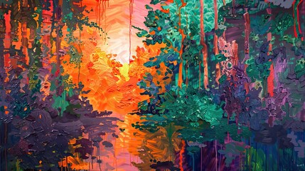 Overlapping translucent layers and vibrant colors evoke depth in this Fauvist backdrop