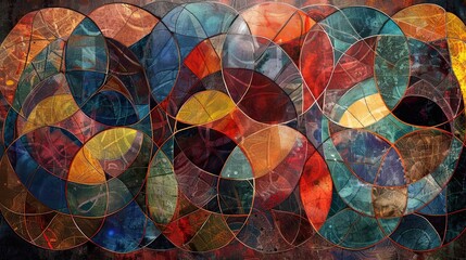 Fauvist-style backdrop with a mosaic of circles and ovals textured and dynamic