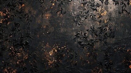 Rich floral patterns on stone textures with glowing embers and soft lighting in wallpaper