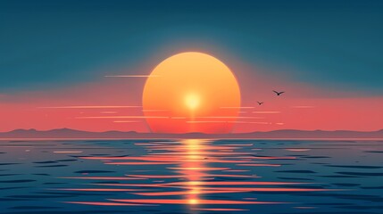 Obraz premium A stylized sunset over an ocean.