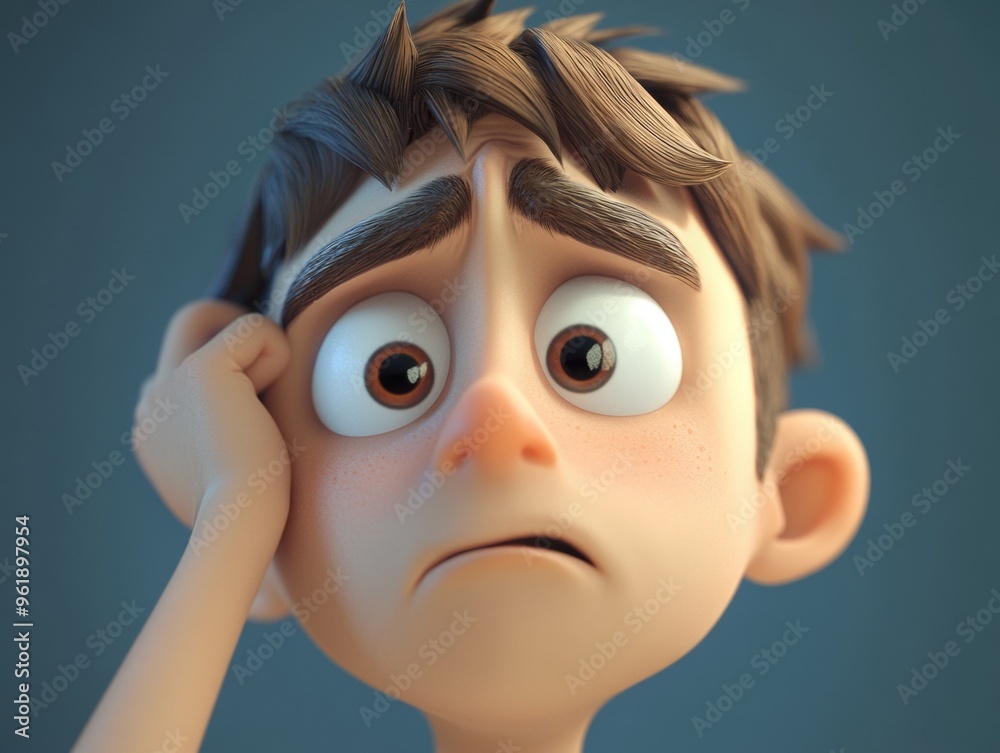 Poster puzzled 3d character. scratching head with a questioning look