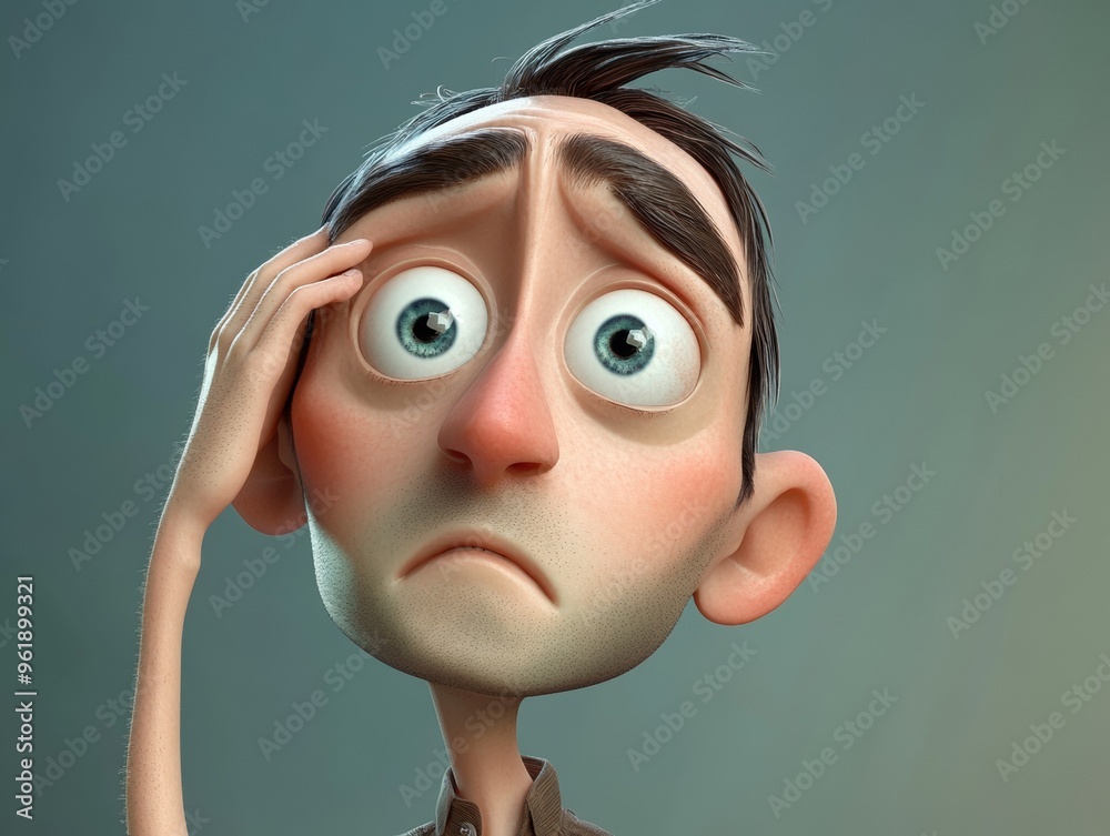 Poster puzzled 3d character. scratching head with a questioning look