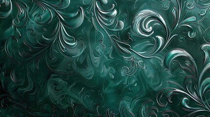 Emerald and silver swirling tendrils with ethereal light and intricate details