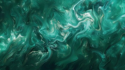 Obraz premium Mannerism backdrop with liquid textures in emerald and silver glowing soft light
