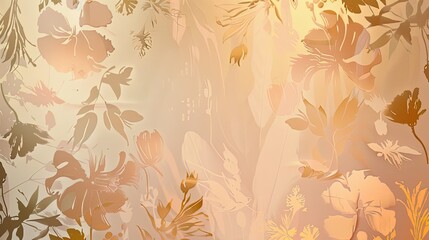 Mannerism wallpaper featuring floral motifs in blush and gold glowing shadowy light