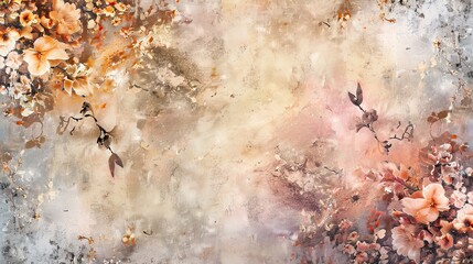 Naklejka premium Mannerism wallpaper in blush and gold featuring floral designs glowing shadowy accents